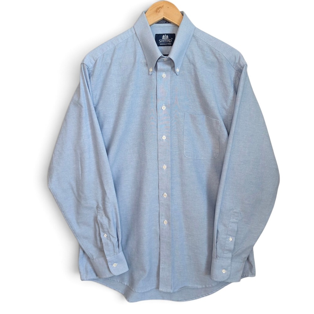 Stafford Oxford Dress Shirt Mens 16 35 Long Sleeve Light Blue Button Down Pocket